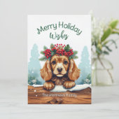 Peking Cocker Spaniel Vrolijk Wenst Huisdier Portr Feestdagenkaart (Staand voorkant)