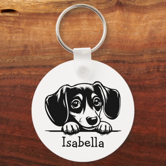 Peking Dachshund Puppy gepersonaliseerd Sleutelhanger (Voorkant)