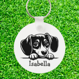 Peking Dachshund Puppy gepersonaliseerd Sleutelhanger