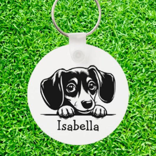 Peking Dachshund Puppy gepersonaliseerd Sleutelhanger