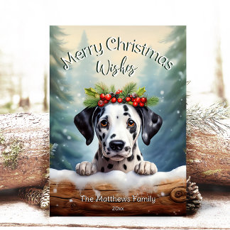 Peking Dalmatiër in Woodland Forest Pet Portrait Feestdagenkaart