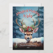 Peking Deer Magische Wensen Snowy Enchanted Forest Feestdagenkaart (Voorkant)