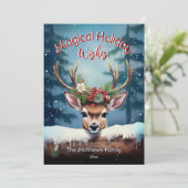 Peking Deer Magische Wensen Snowy Enchanted Forest Feestdagenkaart (Staand voorkant)