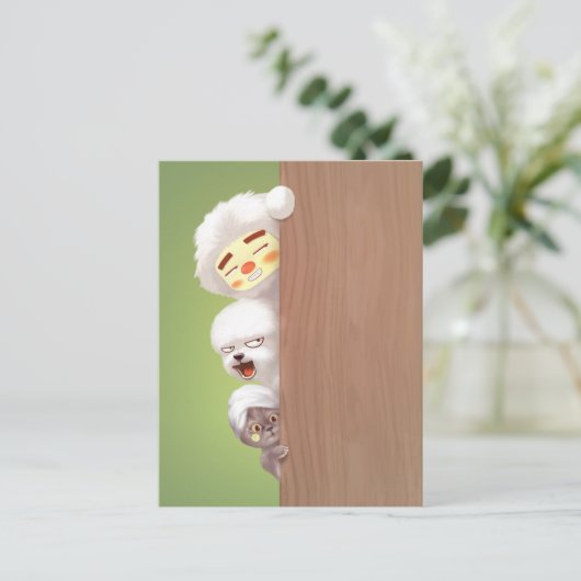 Peking Dieren Trio Aankondigingskaart (Staand voorkant)