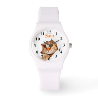 Peking Kat op Sportief Wit Silicon Polshorloge Horloge