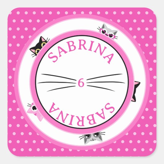 Peking Katten Roze Polka Dot Vierkante Sticker (Voorkant)