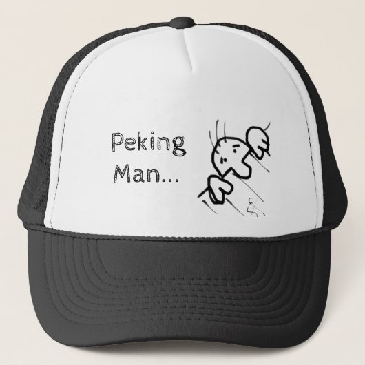 Peking Man Schattigee Cartoon Man gluren over een  Trucker Pet (Voorkant)