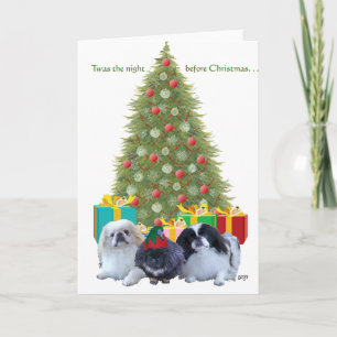 Pekingees Familie Kerstmis Feestdagen Kaart