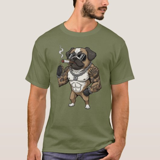 Pekingees, gespierd, getatoeëerd, bodybuilder t-shirt (Voorkant)