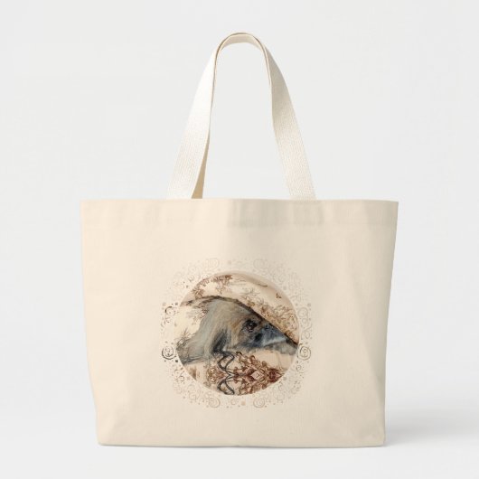Pekingees gluurt naar buiten grote tote bag (Voorkant)