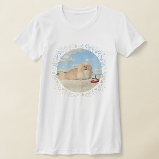 Pekingees hond aan de zee t-shirt (Laagn)