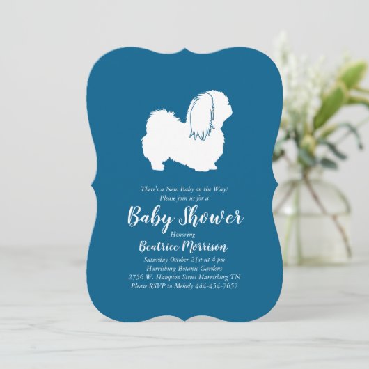 Pekingees Hond Baby Shower Jongen Blauw Kaart (Staand voorkant)