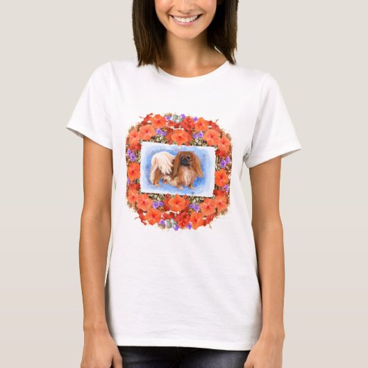 Pekingees Hond Bloemig T-shirt (Voorkant)