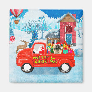 Pekingees Hond Kerst Bezorgwagen Sneeuw Magneet