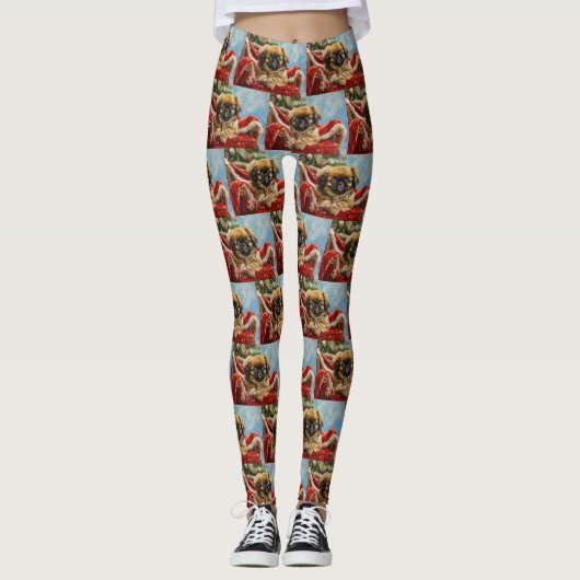 Pekingees Hond Kerst Festiviteit Leggings (Voorkant)