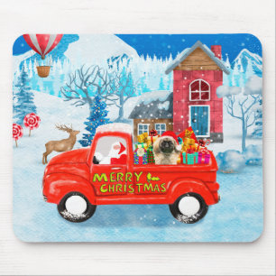 Pekingees hond Kerstbezorgingswagen Sneeuw Muismat