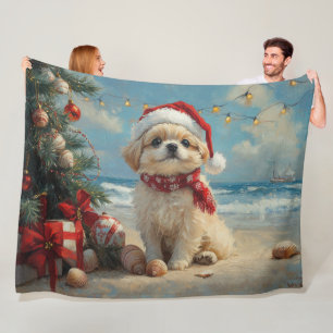 Pekingees Hond Kerstmis Vintage Strand Fleece Deken