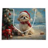 Pekingees Hond Kerstmis Vintage Strand Groot Cadeauzakje (Voorkant)