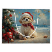 Pekingees Hond Kerstmis Vintage Strand Groot Cadeauzakje (Achterkant)