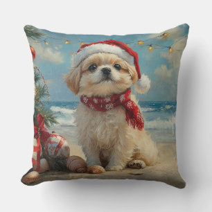 Pekingees Hond Kerstmis Vintage Strand Kussen