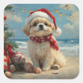Pekingees Hond Kerstmis Vintage Strand Vierkante Sticker (Voorkant)