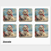 Pekingees Hond Kerstmis Vintage Strand Vierkante Sticker (Vel)
