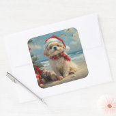 Pekingees Hond Kerstmis Vintage Strand Vierkante Sticker (Envelop)