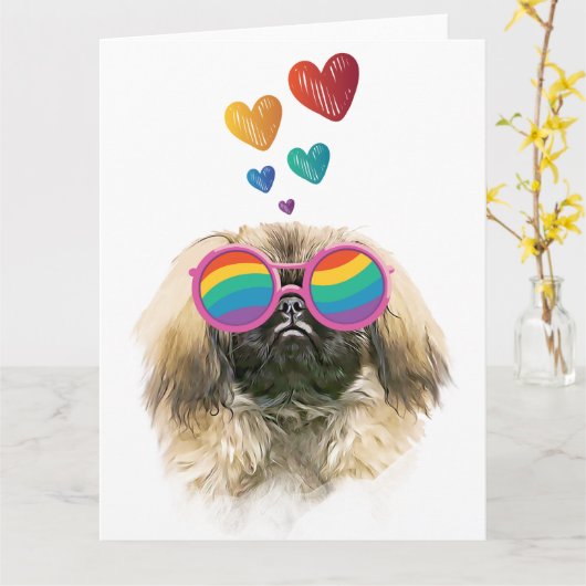 Pekingees hond met harten Valentijnsdag Kaart (Gele Bloem)