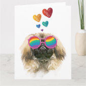 Pekingees hond met harten Valentijnsdag Kaart (Voorkant)
