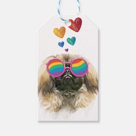 Pekingees Hond met Hartjes Valentijnsdag Cadeaulabel (Voorkant)