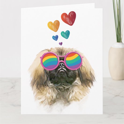 Pekingees Hond met Hartjes Valentijnsdag Kaart (Voorkant)