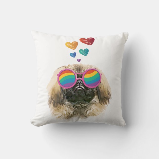 Pekingees Hond met Hartjes Valentijnsdag  Kussen (Voorkant)