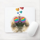 Pekingees Hond met Hartjes Valentijnsdag Muismat (Met muis)