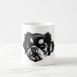 Pekingees Hond Mok – Krachtige Zwart & Wit Kunst