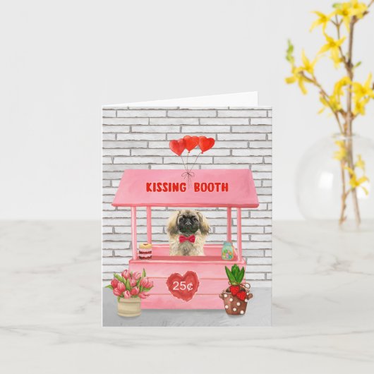 Pekingees hond Valentijnsdag Kusstand Kaart (Gele Bloem)