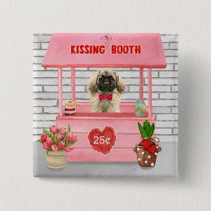 Pekingees Hond Valentijnsdag Kusstand Vierkante Button 5,1 Cm
