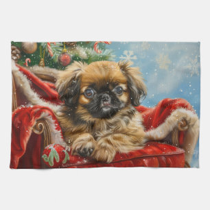 Pekingees Honden Kerst Feestelijk Theedoek