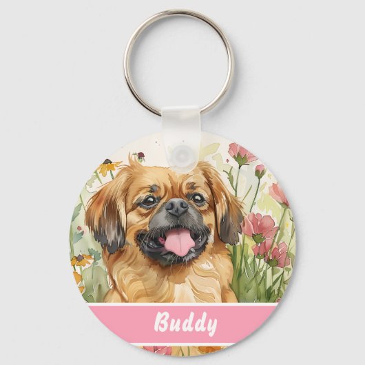 Pekingees hondenpenning – Aangepaste informatie Sleutelhanger (Voorkant)