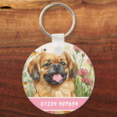 Pekingees hondenpenning – Aangepaste informatie Sleutelhanger (Achterkant)
