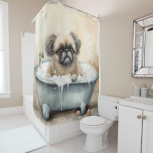 Pekingees in bad waterverf honden kunst douche douchegordijn