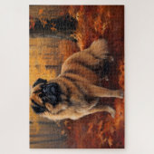 Pekingees in de herfst Bladeren vallen inspireren Legpuzzel (Verticaal)