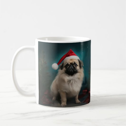 Pekingees in de Sneeuw Kerstmis Koffiemok (Links)