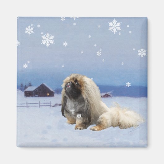 Pekingees in de Winter Magneet (Voorkant)