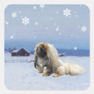 Pekingees in de Winter Vierkante Sticker