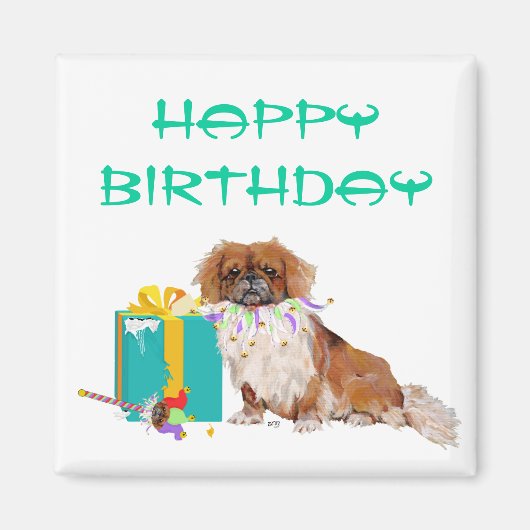 Pekingees in een feeststemming magneet (Voorkant)