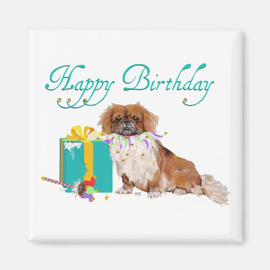Pekingees in een feeststemming magneet (Voorkant)