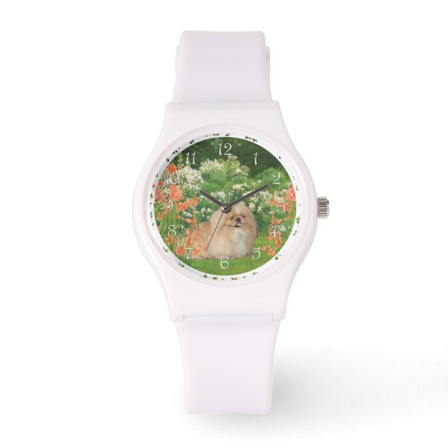 Pekingees in een tuin horloge (Voorkant)