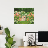 Pekingees in een tuin poster (Thuiskantoor)