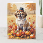 Pekingees in Herfstbladeren Dankbaarheid Kunst Kaart (Voorkant)