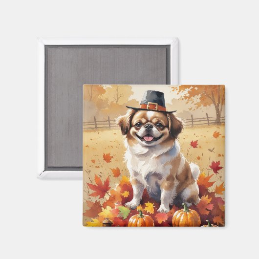 Pekingees in herfstbladeren dankbaarheid kunst magneet (Voorkant / Achterkant)